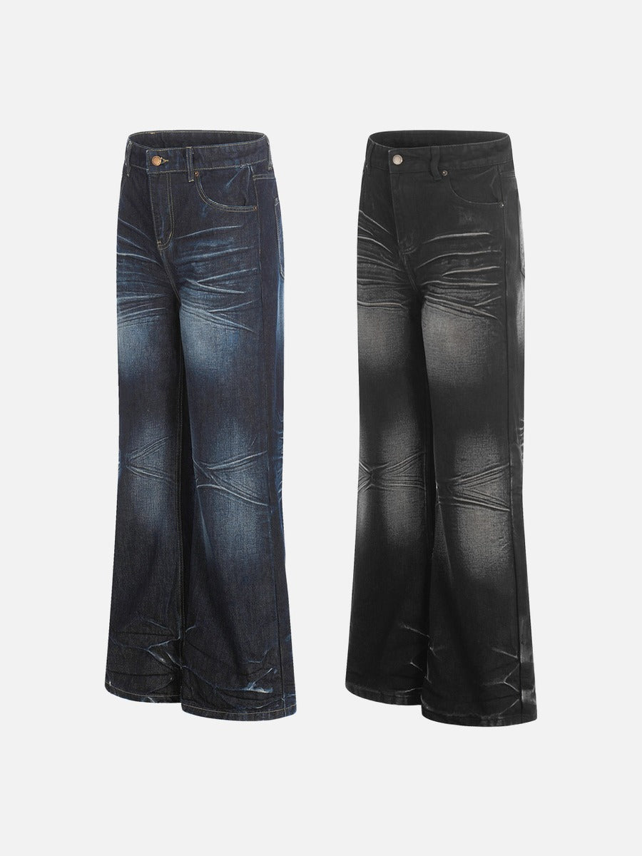Faded Wide-Leg Jeans - Distressed Denim