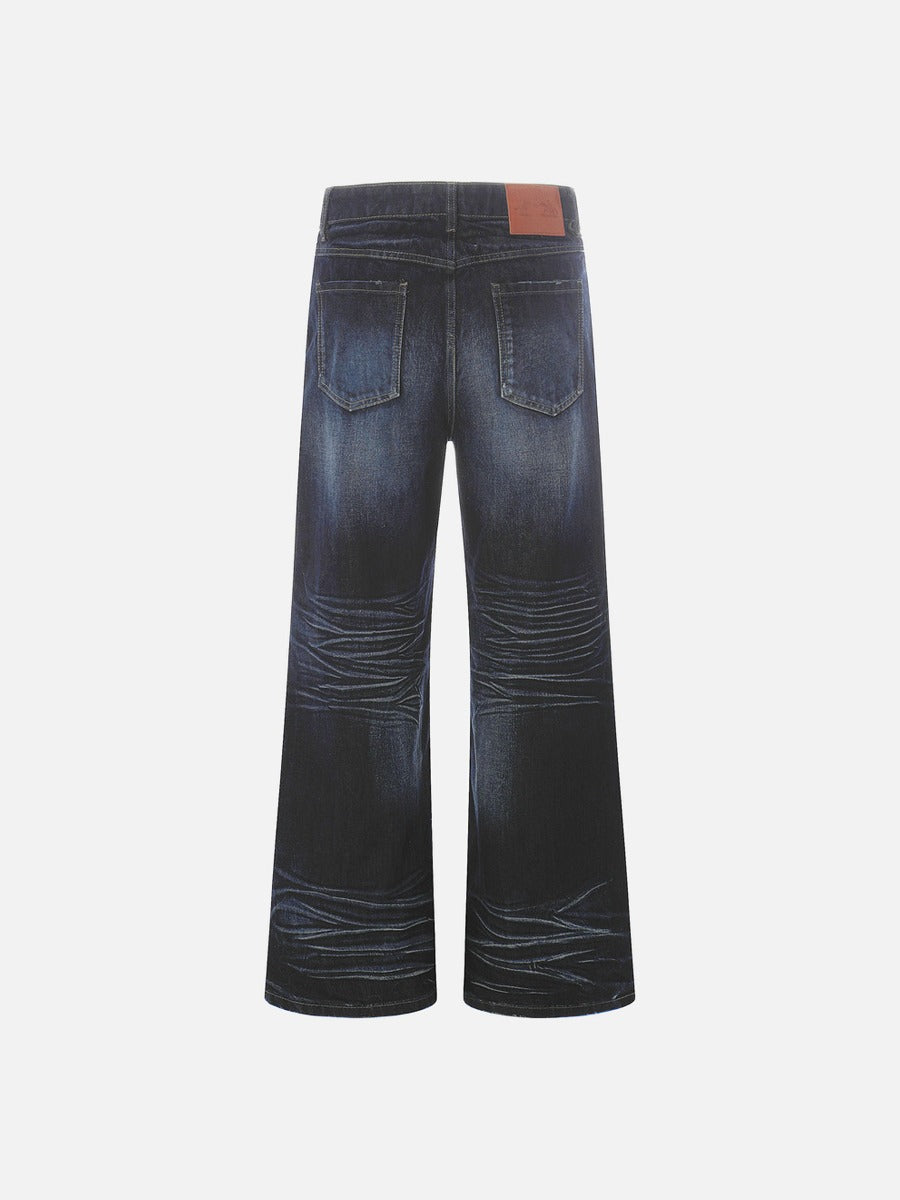 Faded Wide-Leg Jeans - Distressed Denim