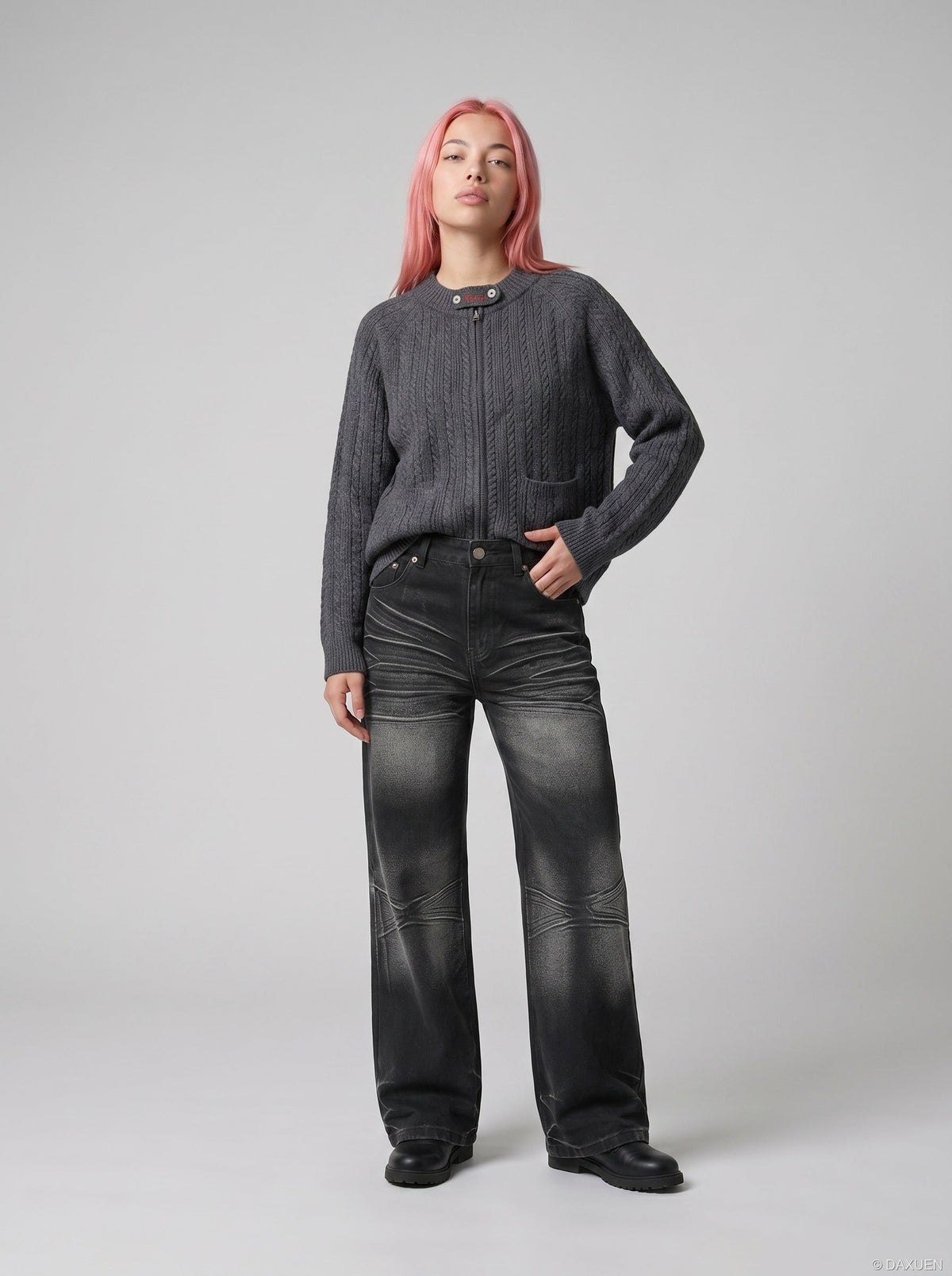 Faded Wide-Leg Jeans - Distressed Denim