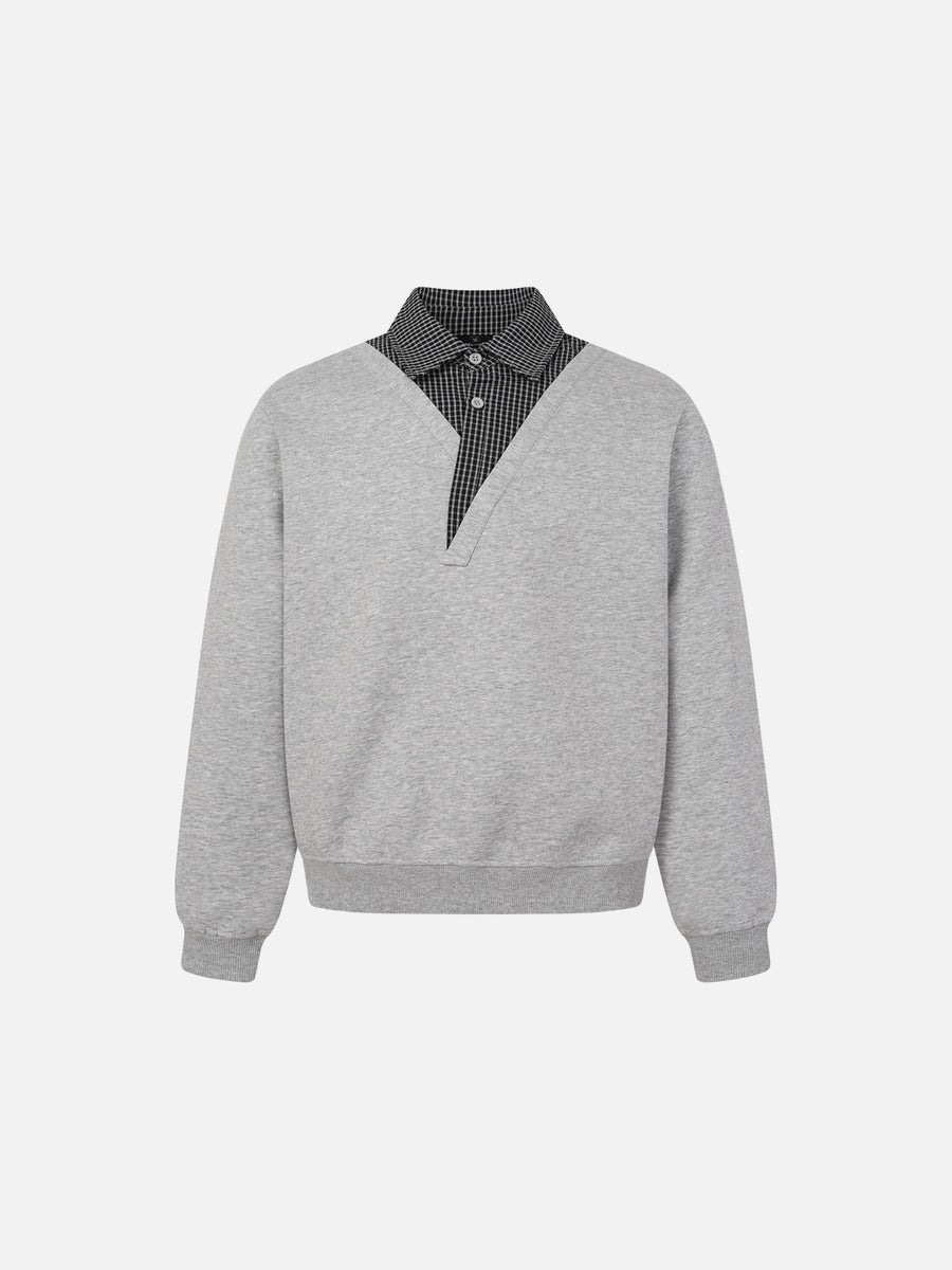 DAXUEN black faux layered gingham pullover sweatshirt