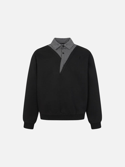Sweat-shirt à effet superposé, motif vichy noir - Noir / M