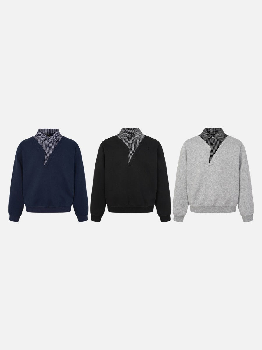 DAXUEN black faux layered gingham pullover sweatshirt