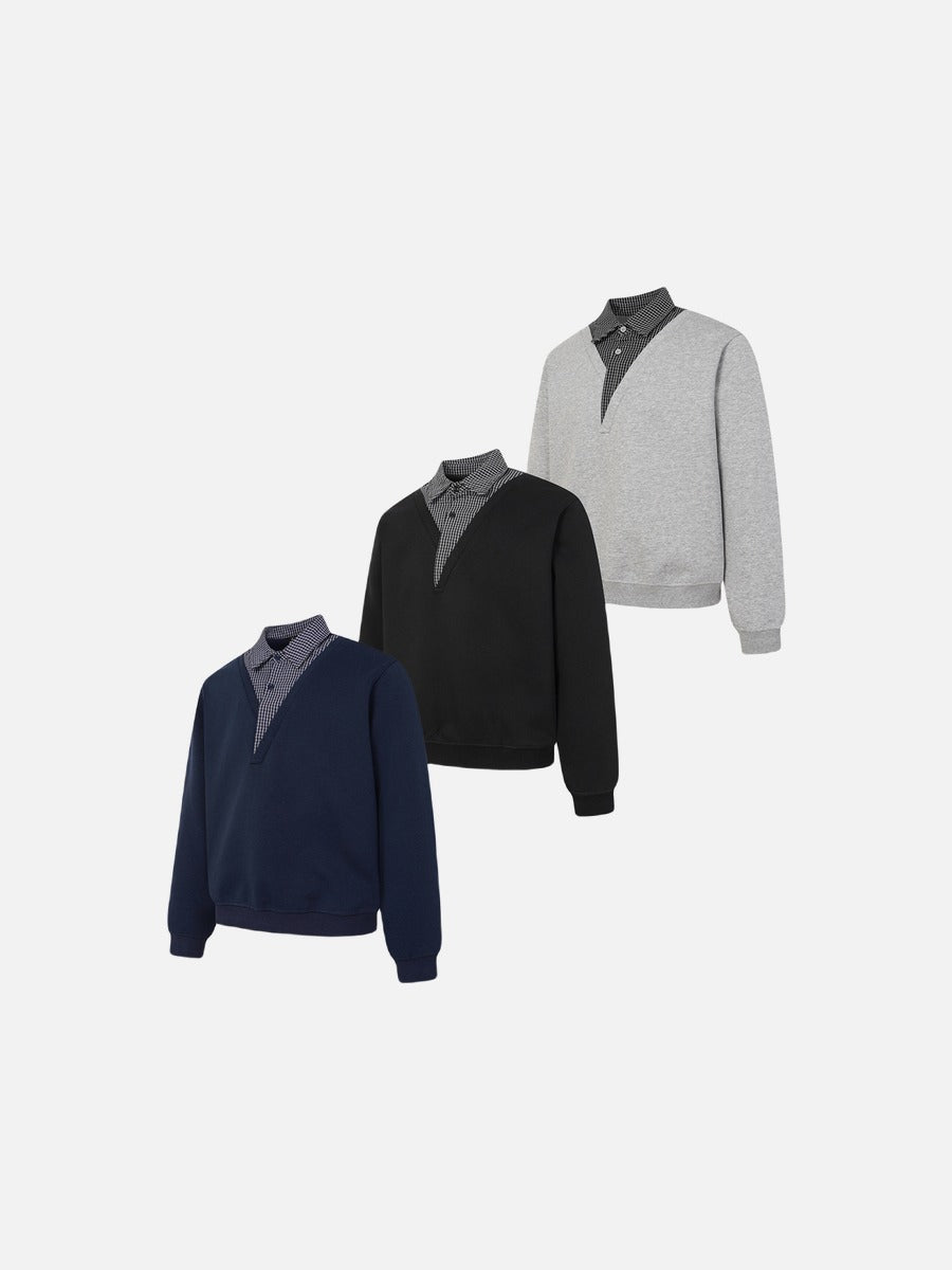 DAXUEN black faux layered gingham pullover sweatshirt