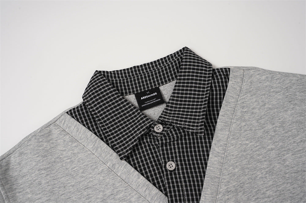 DAXUEN black faux layered gingham pullover sweatshirt