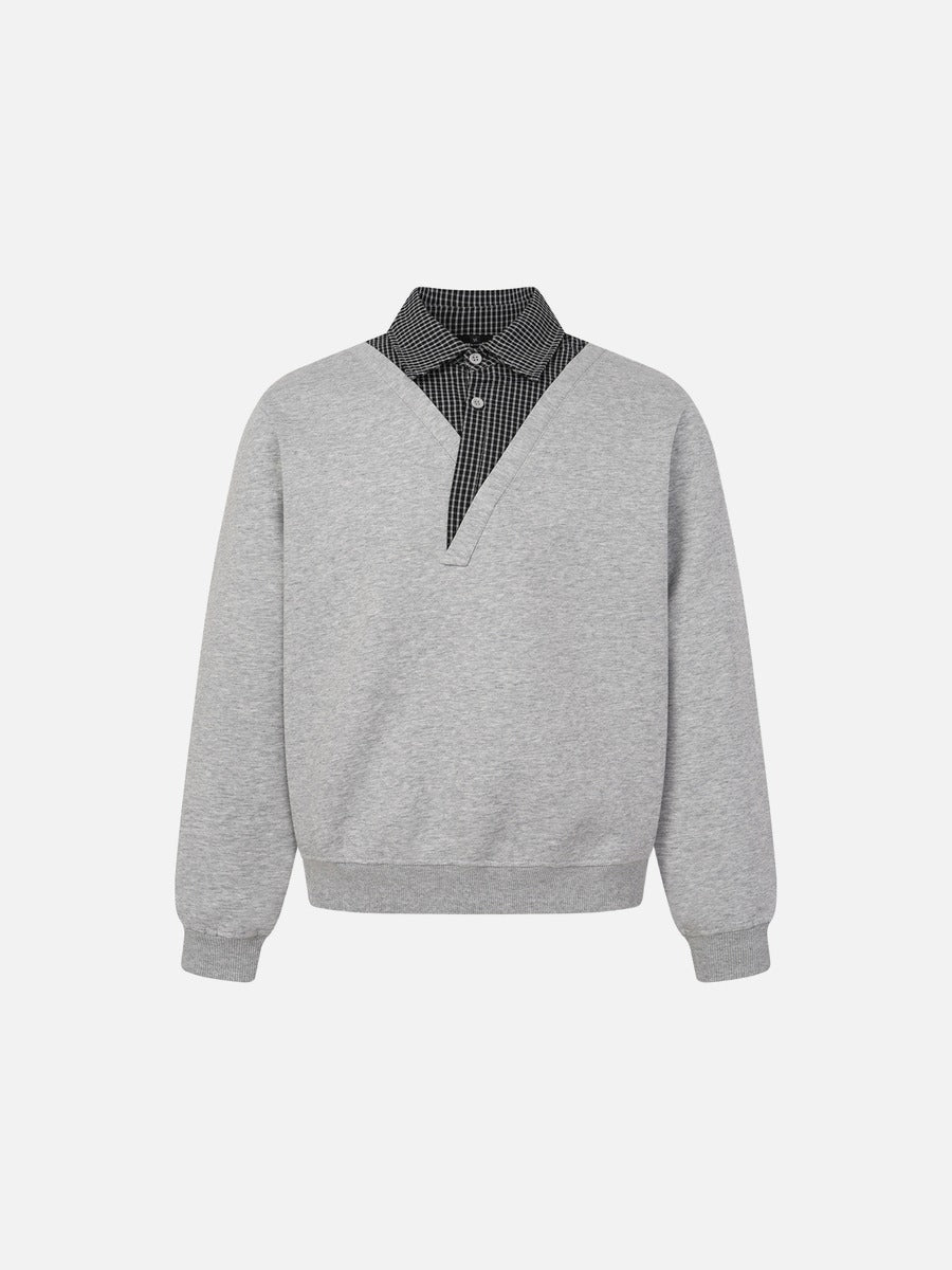 Faux Layered Black Gingham Pullover Sweatshirt