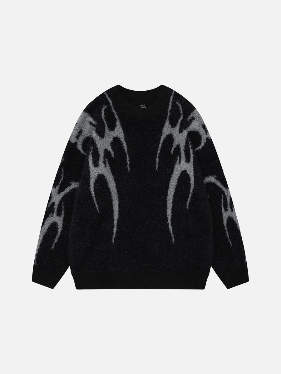 Faux Mink Abstract Pattern Crew Sweater