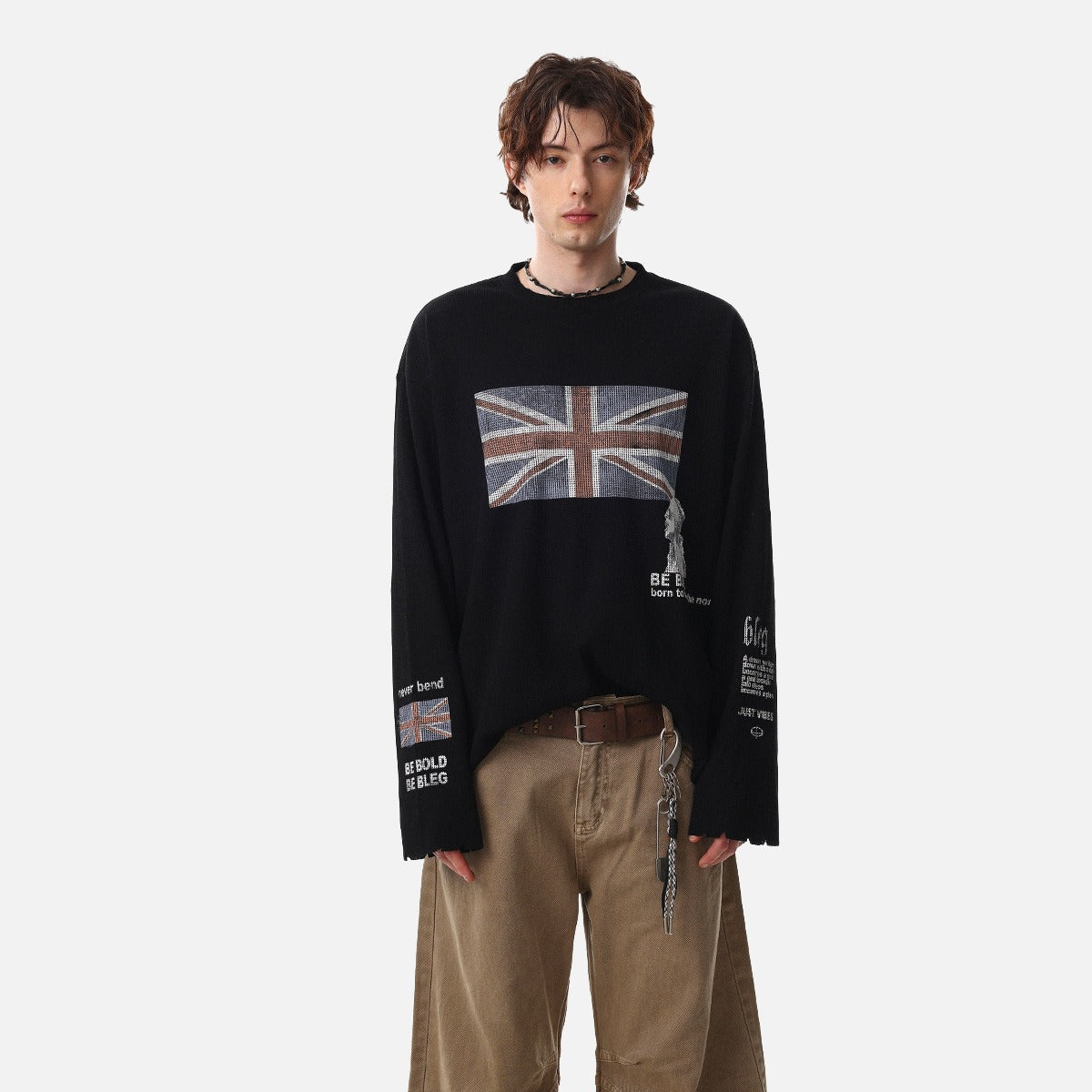 Flag Waffle Knit Long Sleeve Top