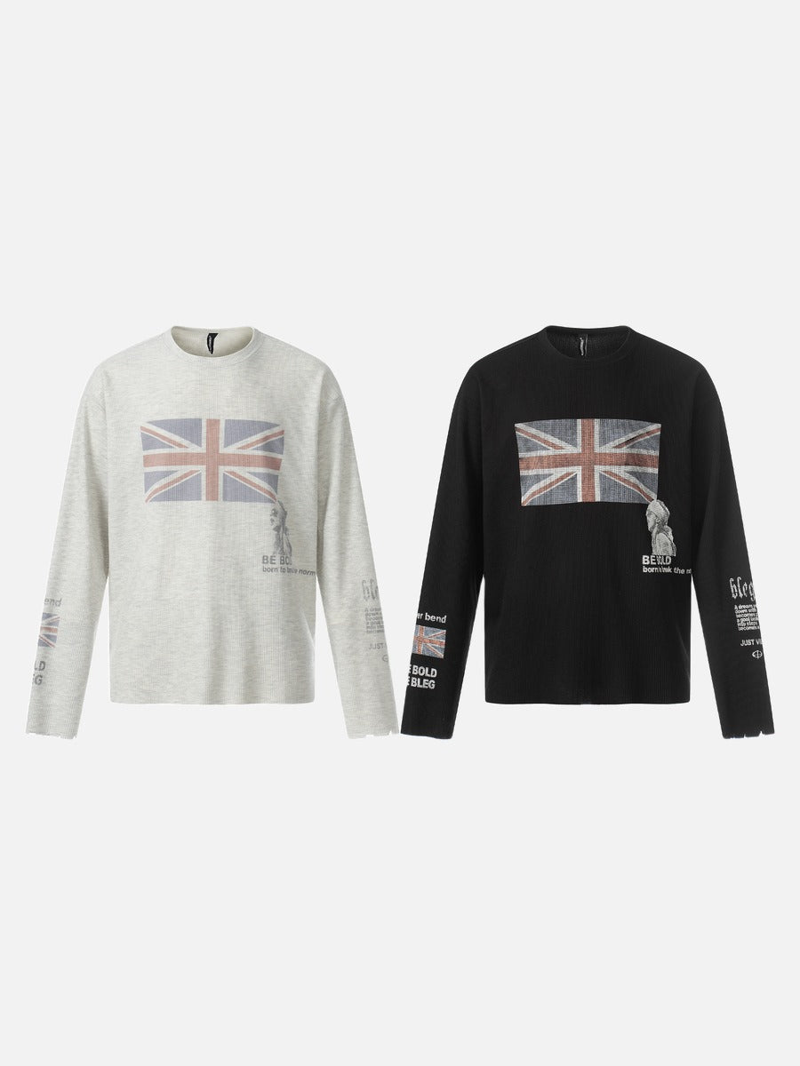 Flag Waffle Knit Long Sleeve Top