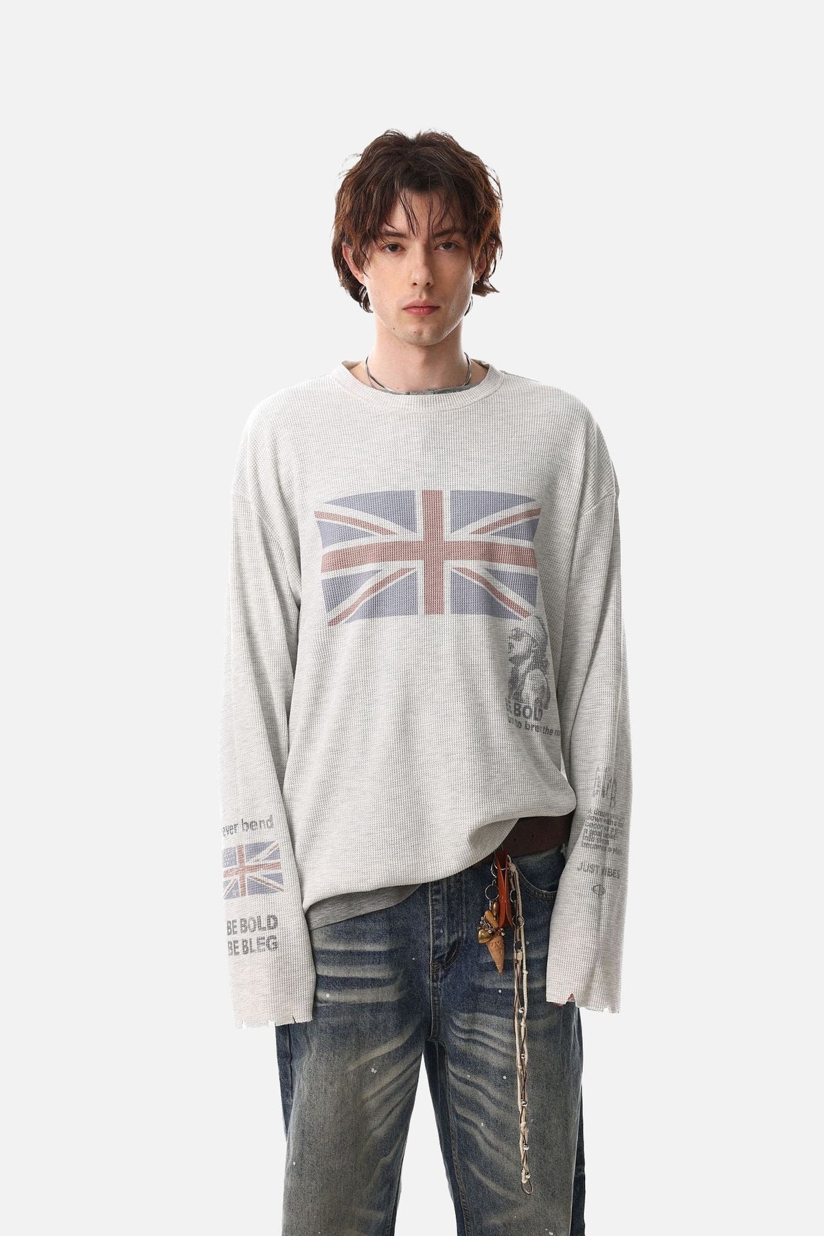 Flag Waffle Knit Long Sleeve Top