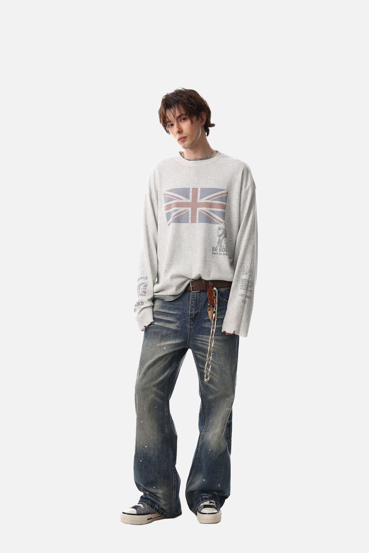 Flag Waffle Knit Long Sleeve Top