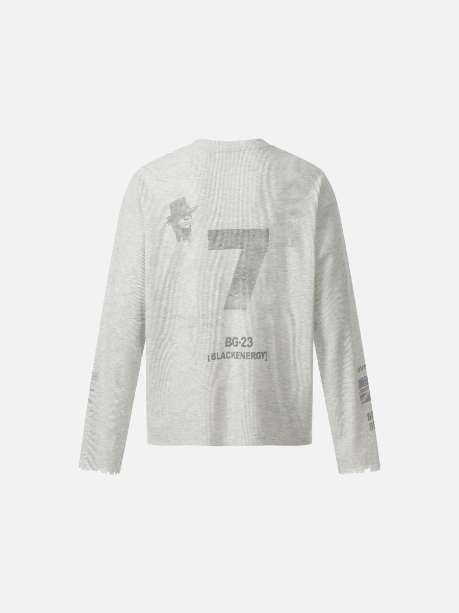 Flag Waffle Knit Long Sleeve Top