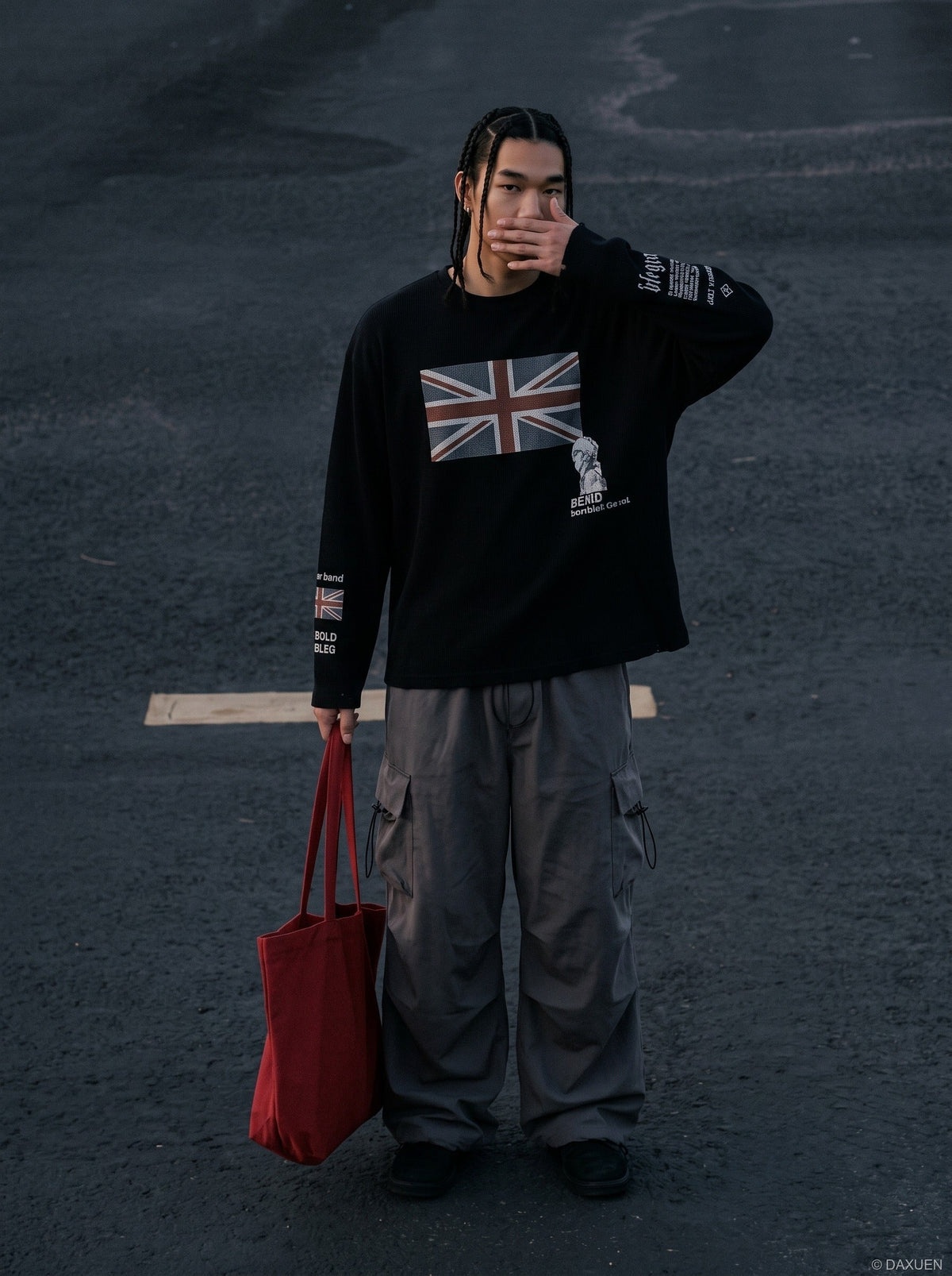 Flag Waffle Knit Long Sleeve Top
