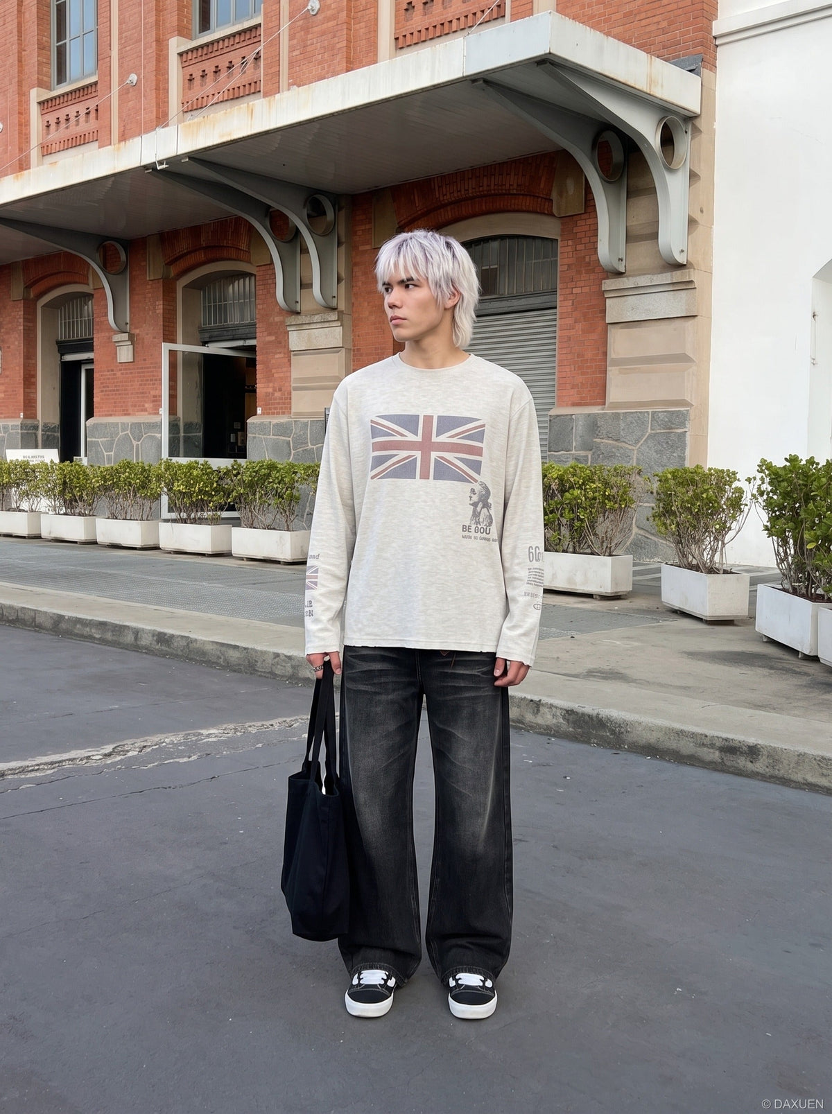 Flag Waffle Knit Long Sleeve Top