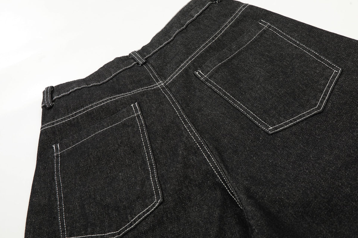 Dunkelgraue Wide-Leg-Shorts mit Flammen-Grafik