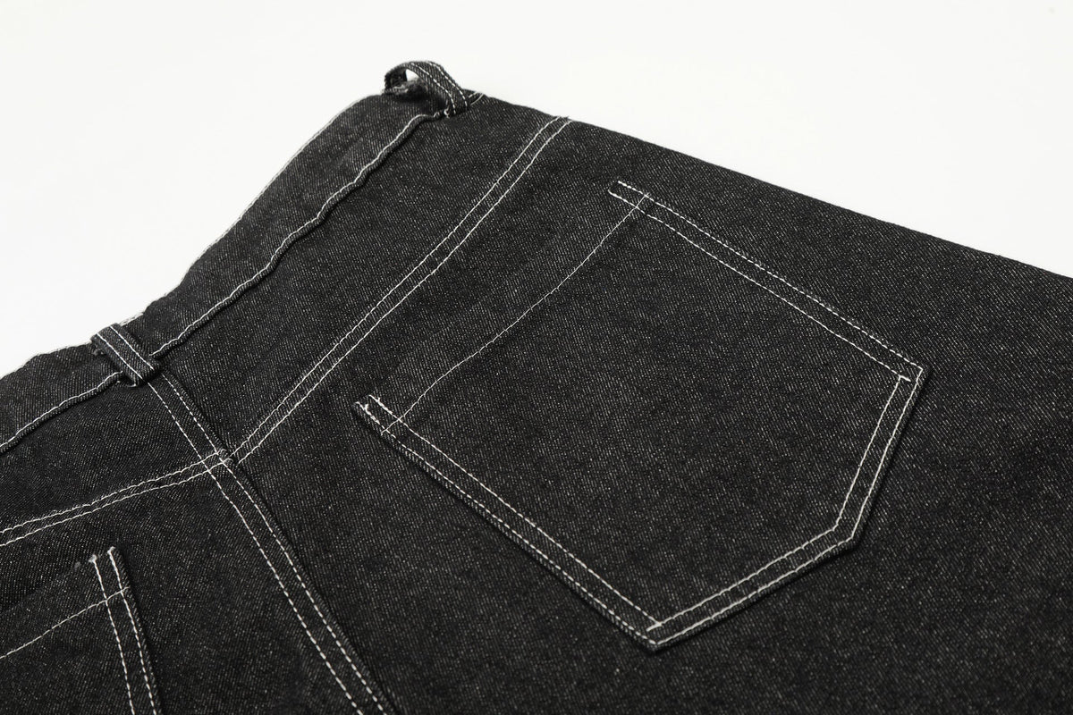 Dunkelgraue Wide-Leg-Shorts mit Flammen-Grafik