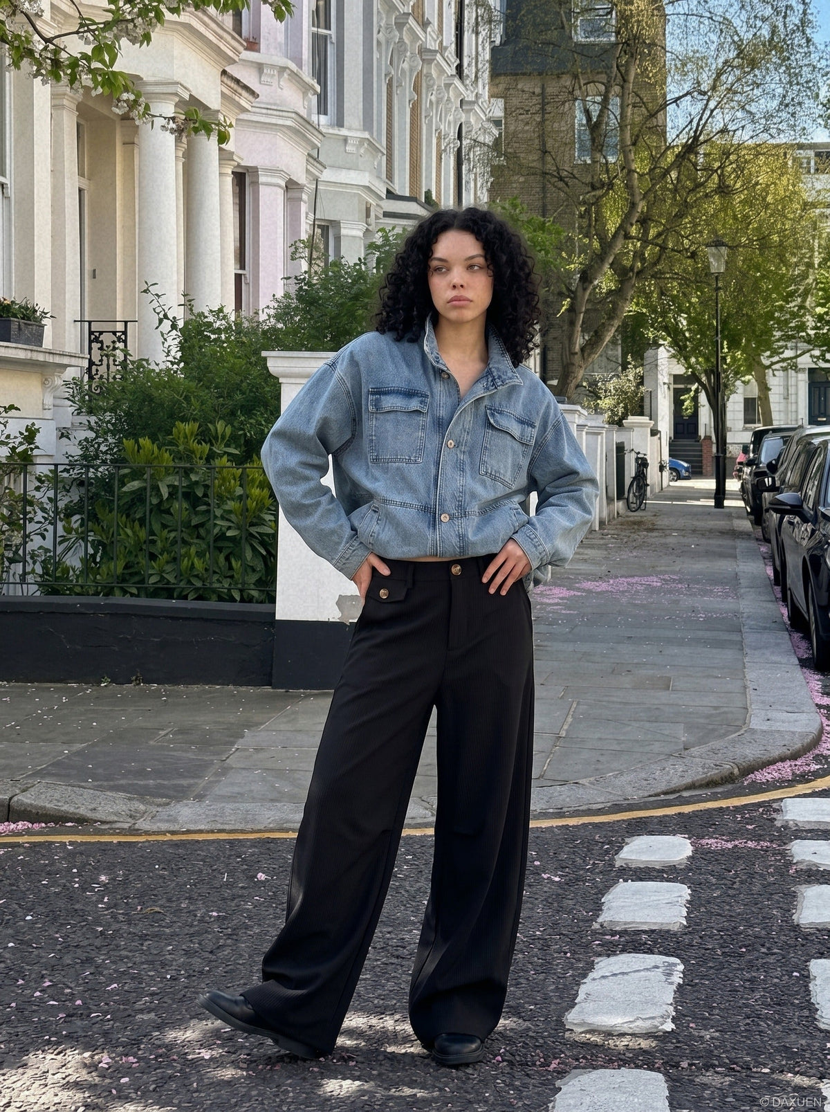 Flared Pinstripe Wide-Leg Trousers