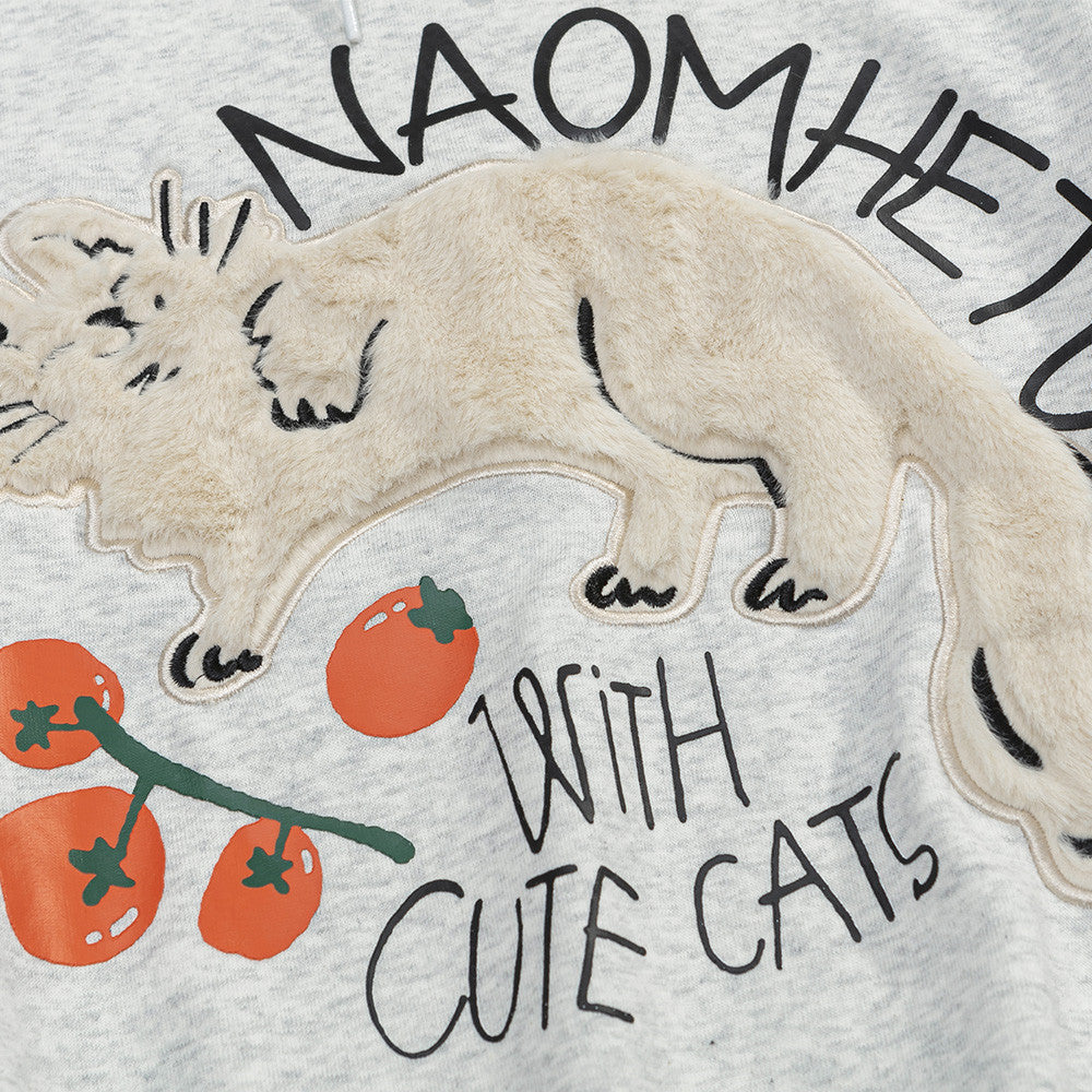 Fluffy Cat Graphic Oversized Hoodie
