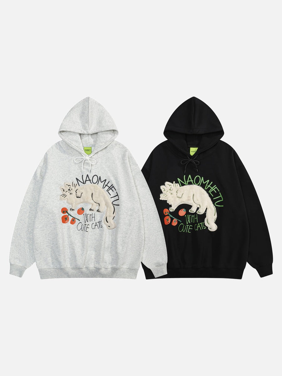 Fluffy Cat Graphic Oversized Hoodie
