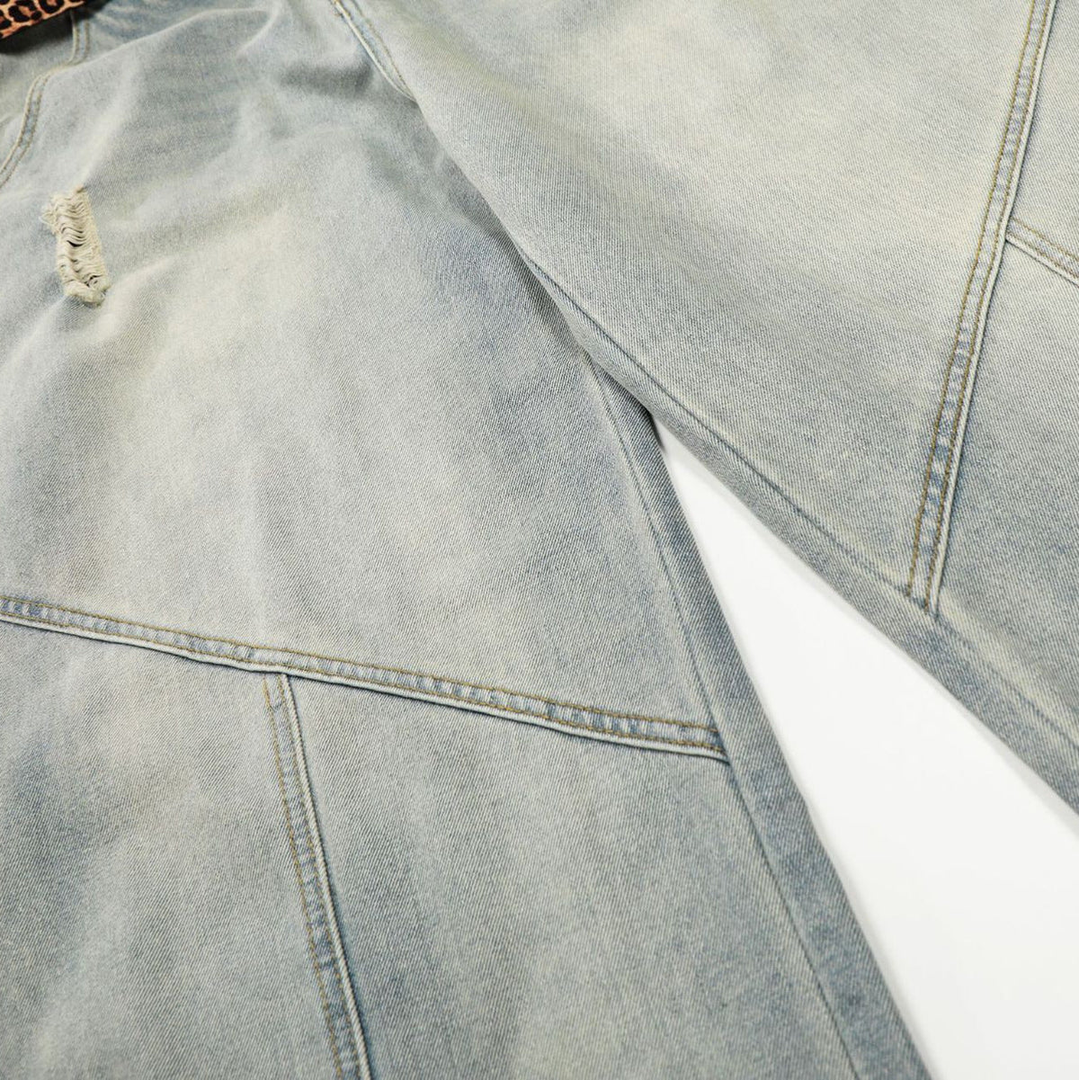 Geometric Distressed Light Blue Wide-Leg Jeans