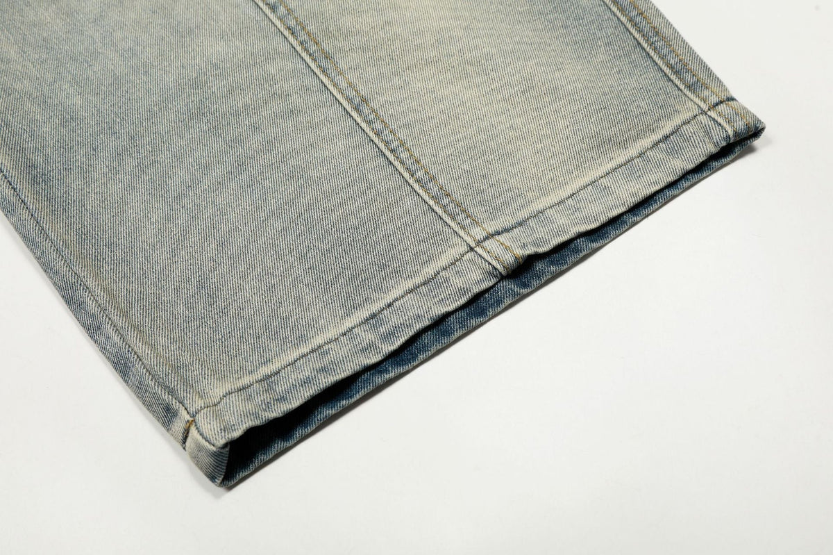 Geometric Distressed Light Blue Wide-Leg Jeans