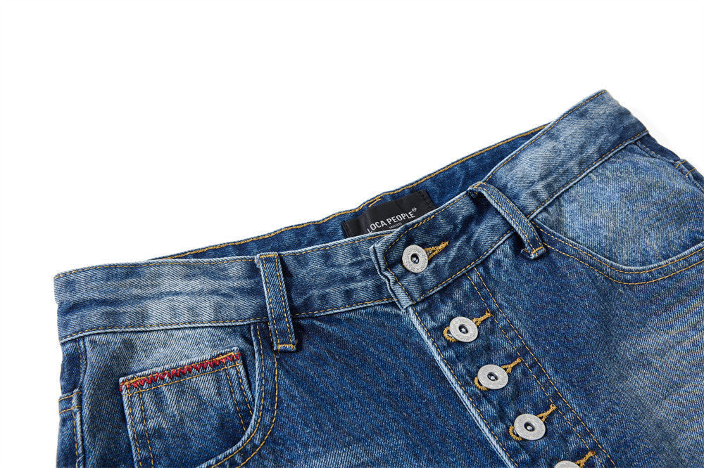 Geometric Embroidery Wide-Leg Jeans