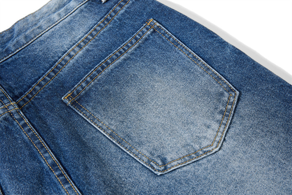 Geometric Embroidery Wide-Leg Jeans