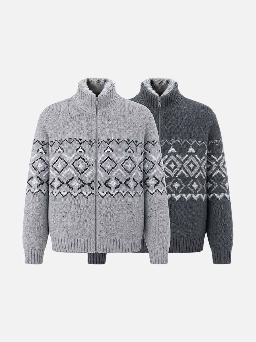 Geometric Pattern Mock Neck Cardigan