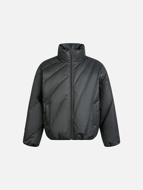 Geometric Quilted Dark Grey Puffer Jacket - Dark Gray / M
