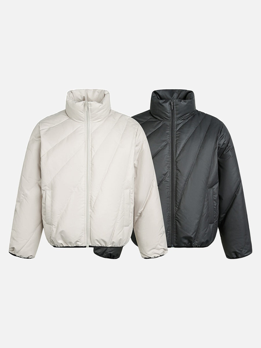 Geometric Quilted Dark Grey Puffer Jacket