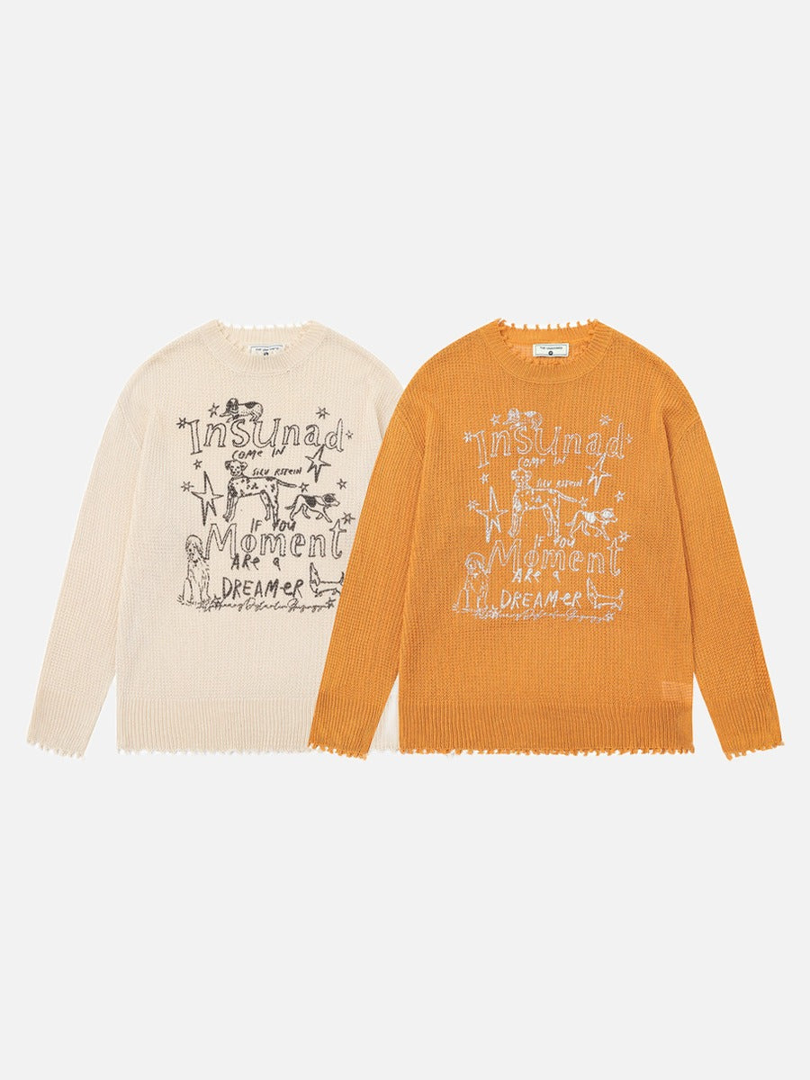 Golden Orange Dog Graphic Knit Sweater