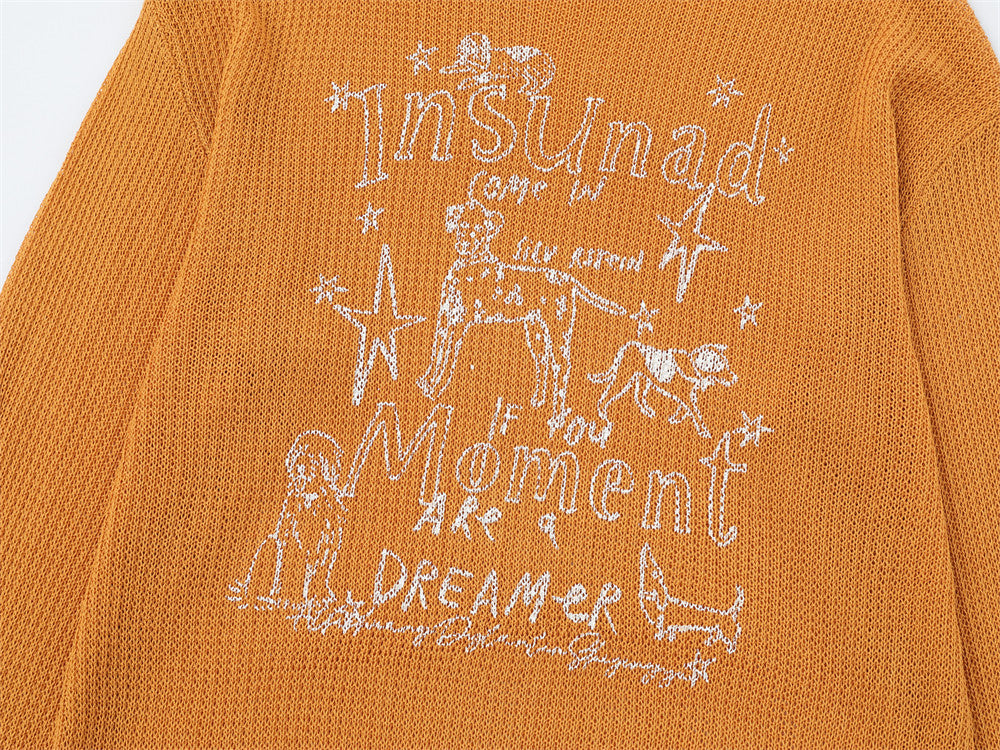 Golden Orange Dog Graphic Knit Sweater