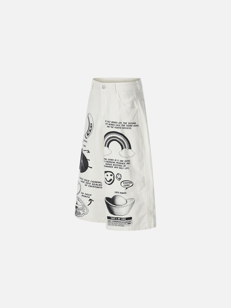 Grafische Cropped-Hose mit weitem Bein