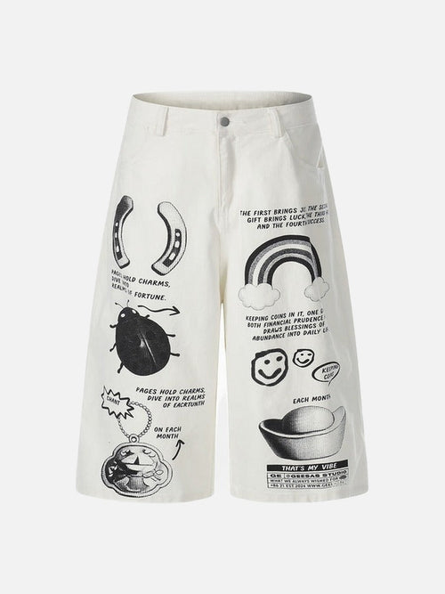Graphic Wide-Leg Cropped Pants - White / S