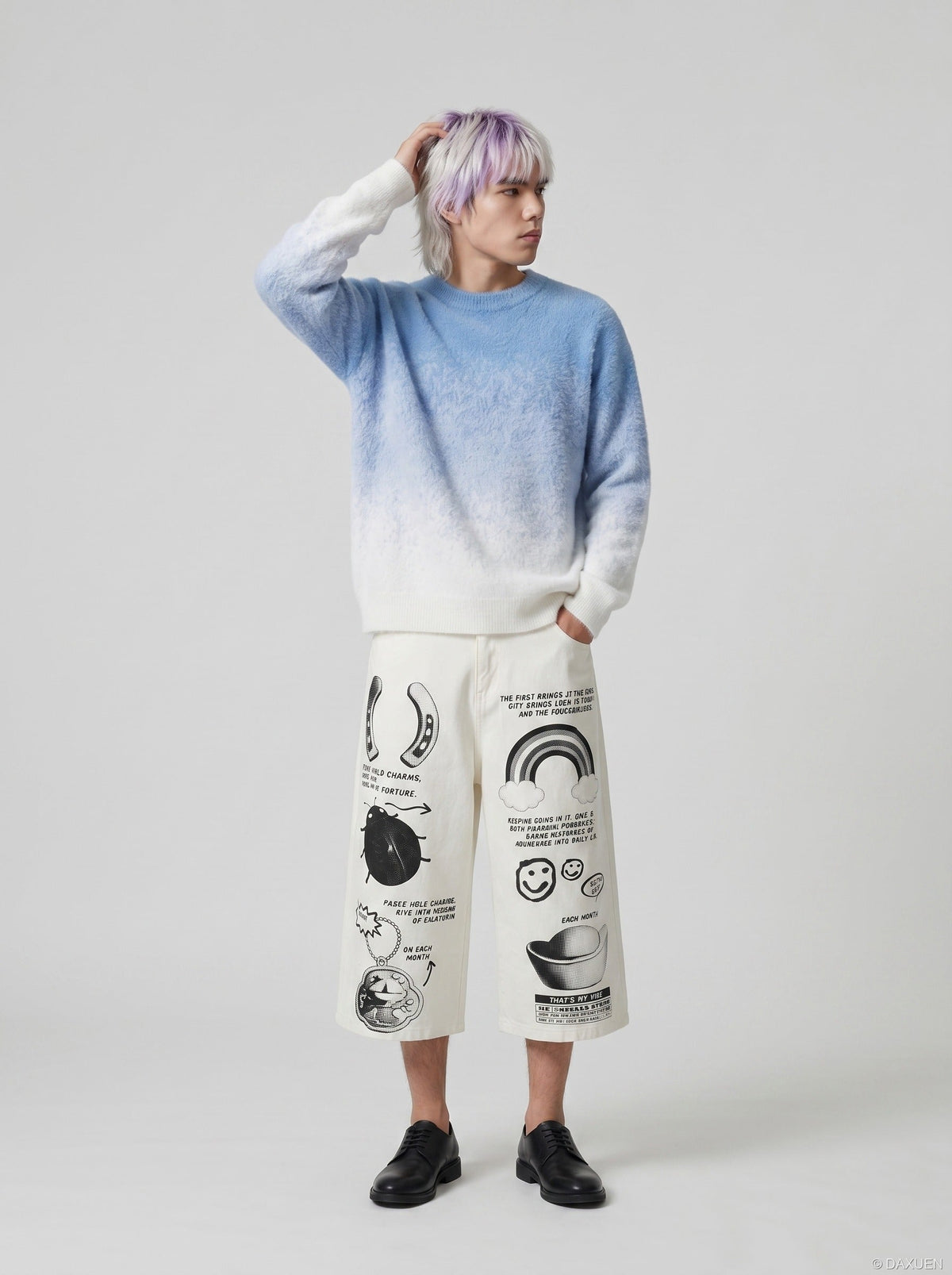 Grafische Cropped-Hose mit weitem Bein