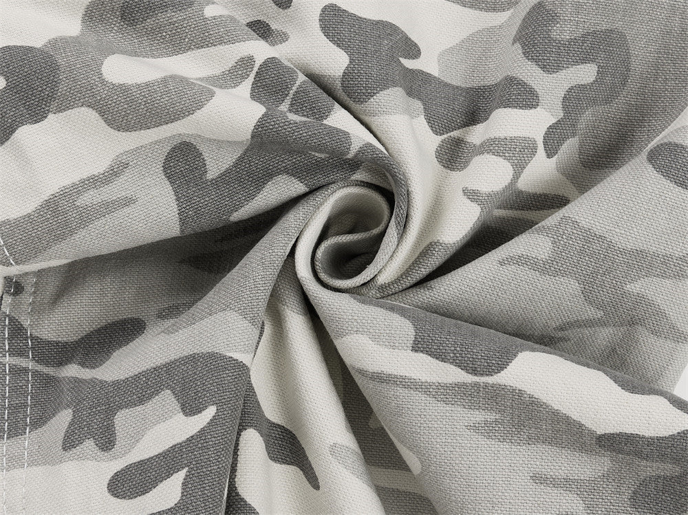 Grey Camouflage Wide-Leg Cargo Pants