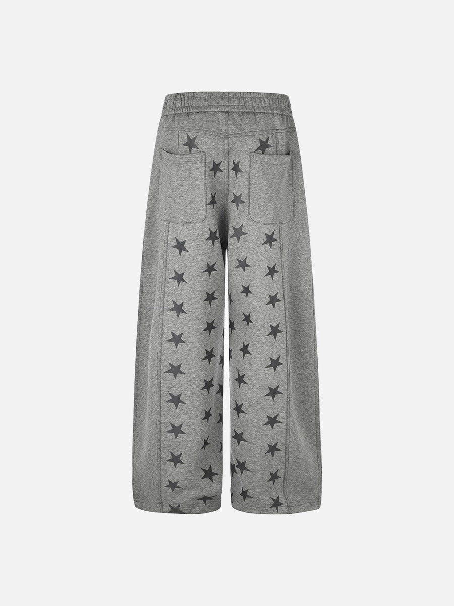 Grey Wide-Leg Sweatpants with Star Panels