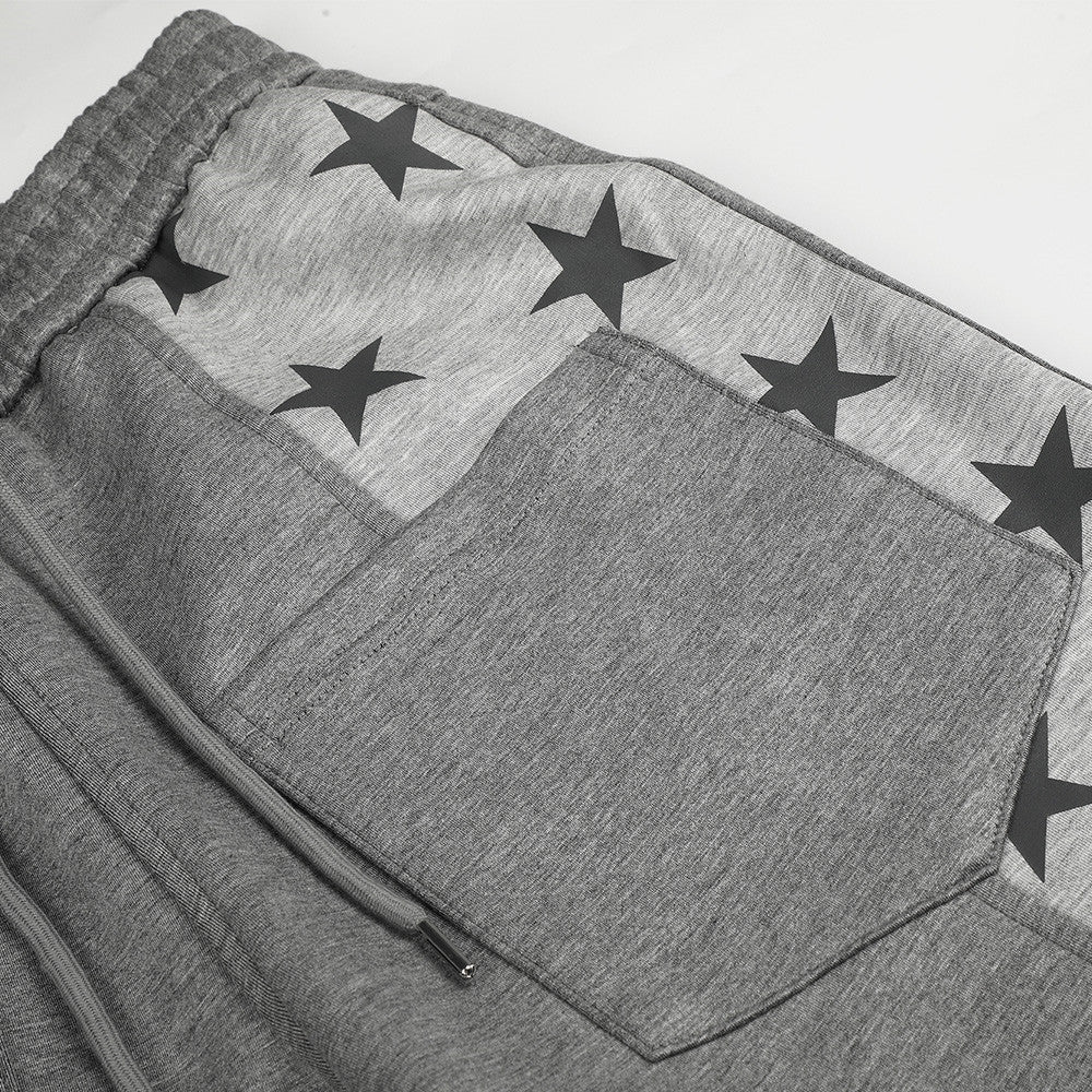 Grey Wide-Leg Sweatpants with Star Panels