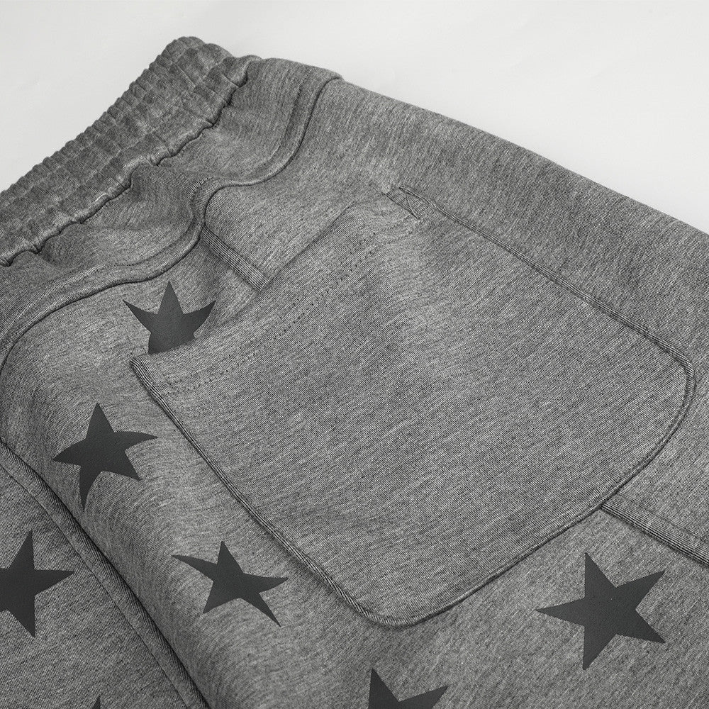 Grey Wide-Leg Sweatpants with Star Panels