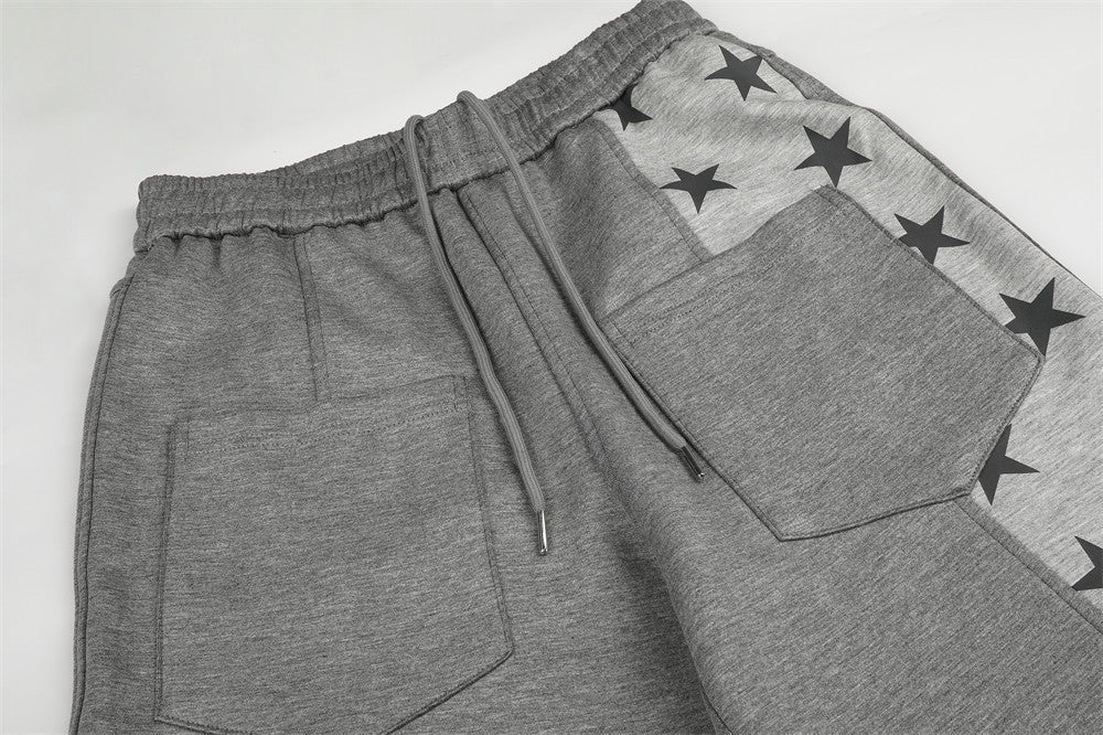 Grey Wide-Leg Sweatpants with Star Panels