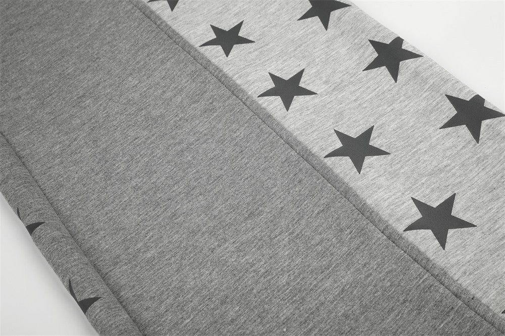 Grey Wide-Leg Sweatpants with Star Panels