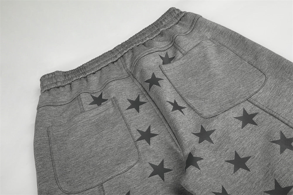 Grey Wide-Leg Sweatpants with Star Panels