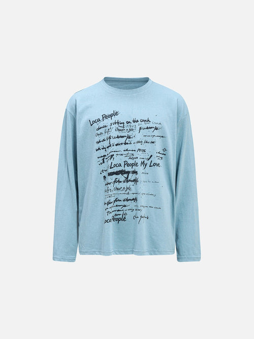Handwritten Scribble Graphic Long-Sleeve Tee - Blue / S