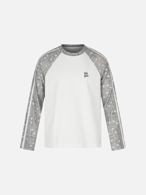 Camiseta Raglan Cinza Mescla com Bolinhas e Manga Longa - Branco / S