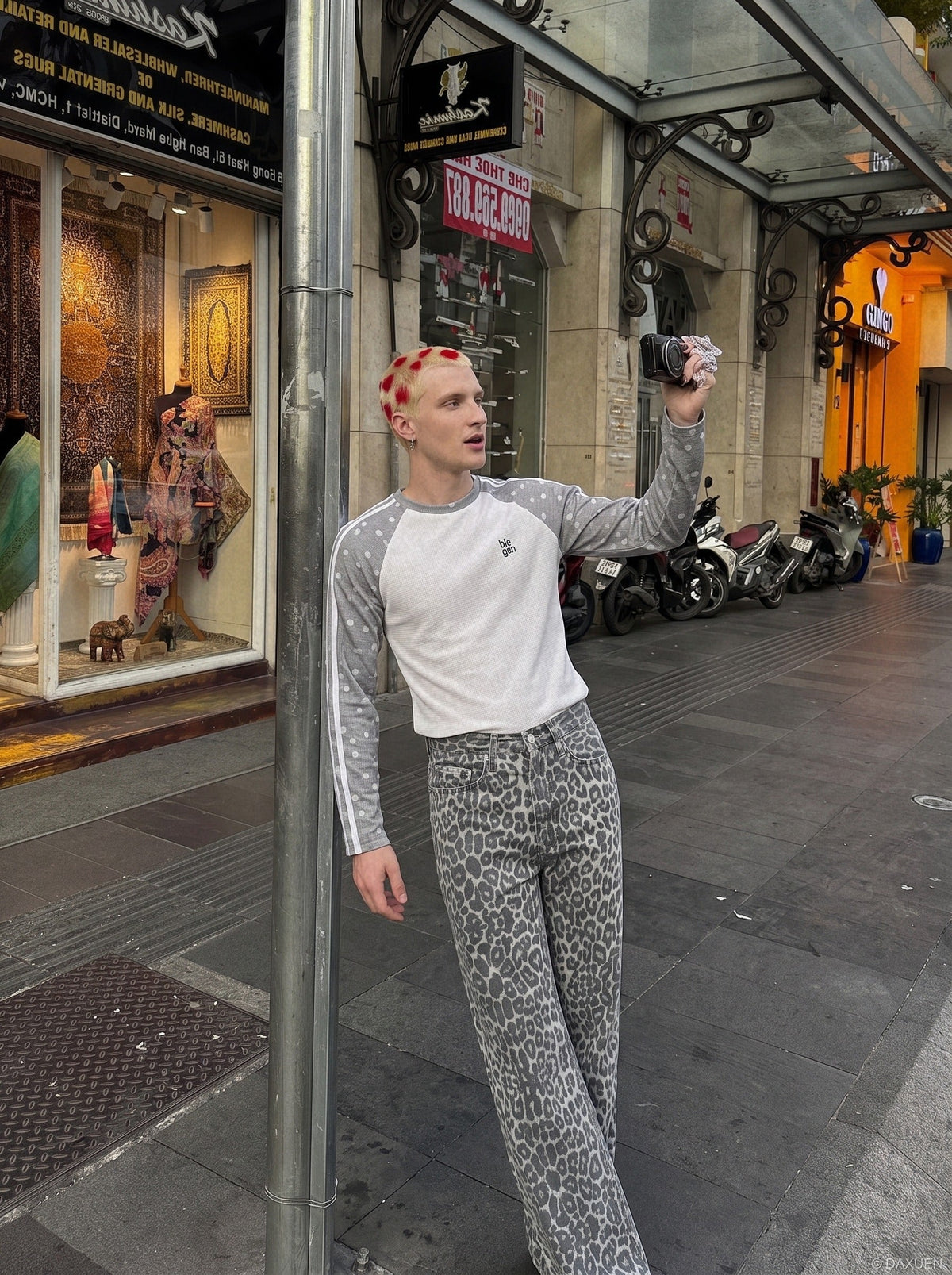 Heather Grey Polka Dot Raglan Long Sleeve Tee