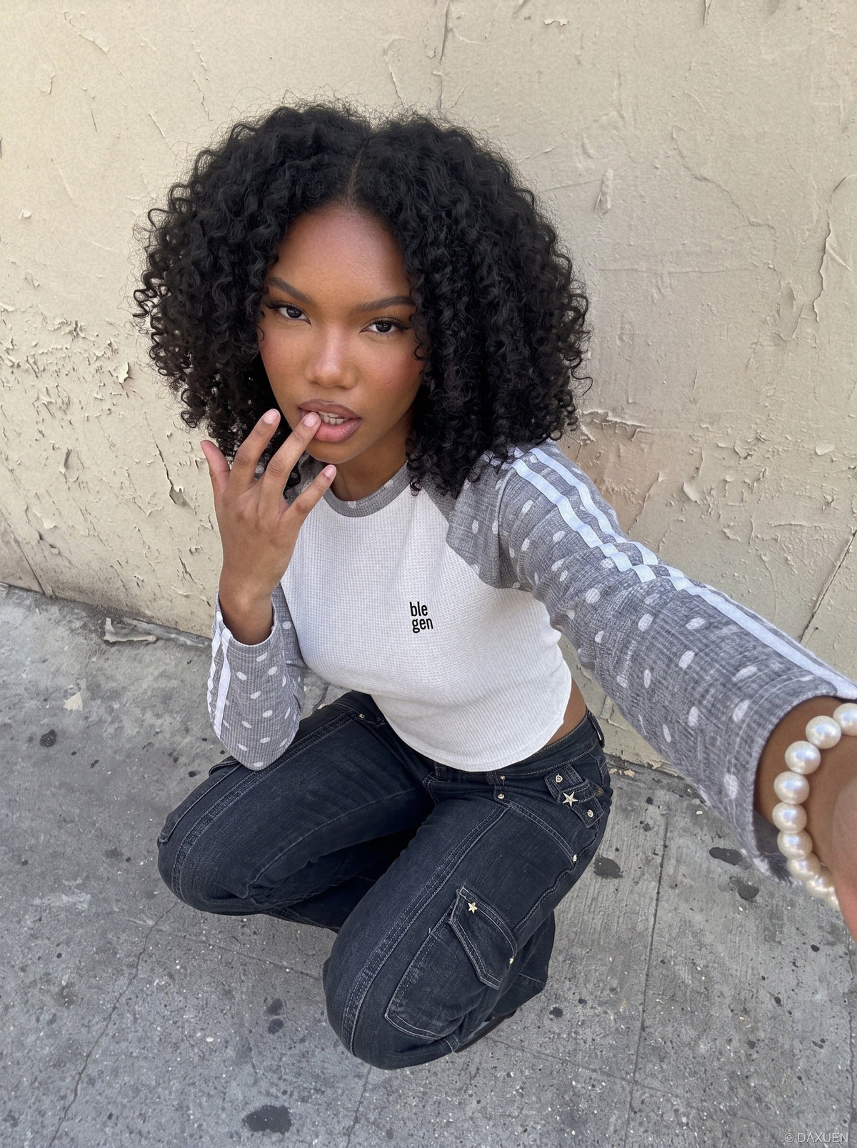 Heather Grey Polka Dot Raglan Long Sleeve Tee