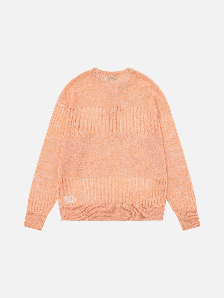 Heathered Open-Knit Sweater with Bow Placket
