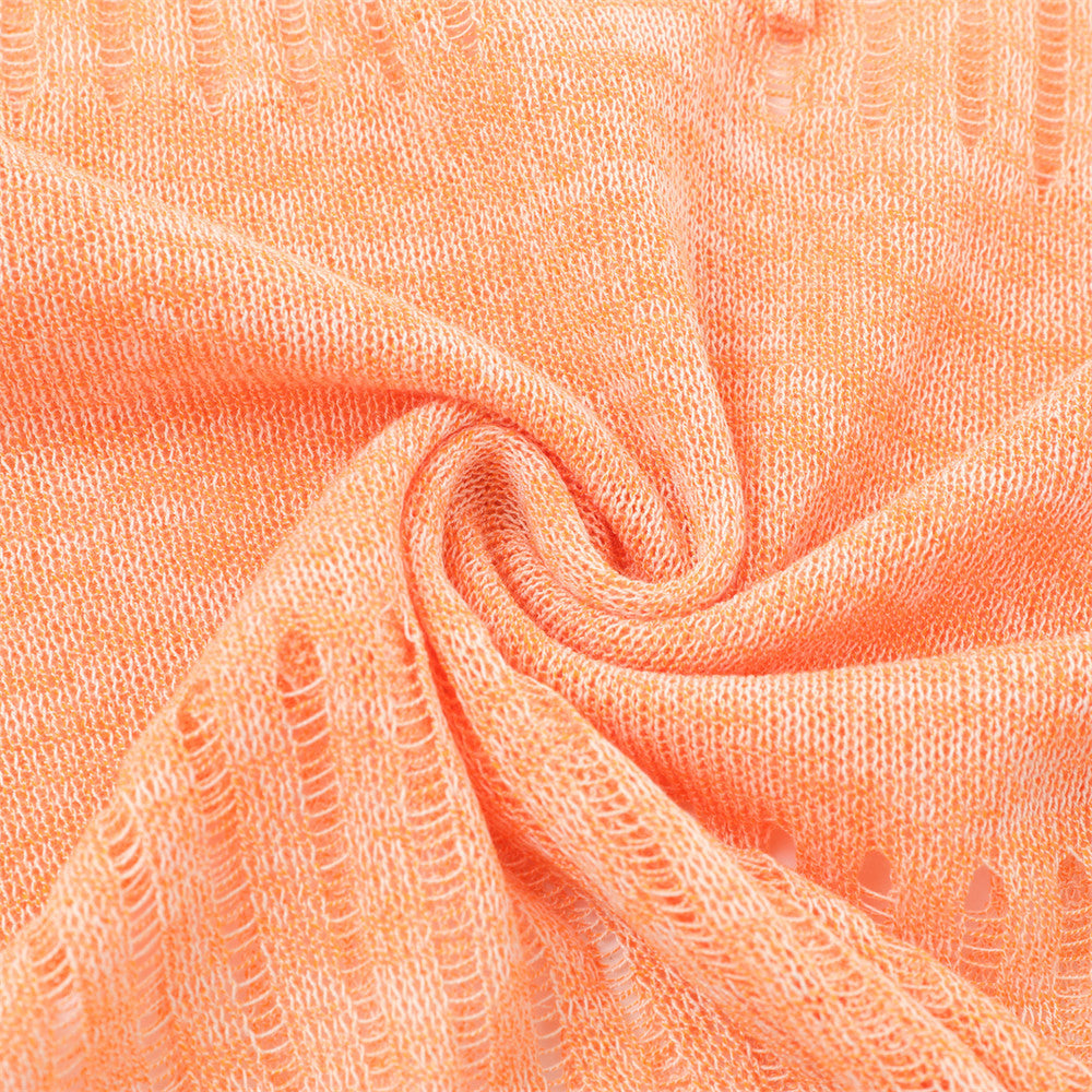 Heathered Open-Knit Sweater with Bow Placket