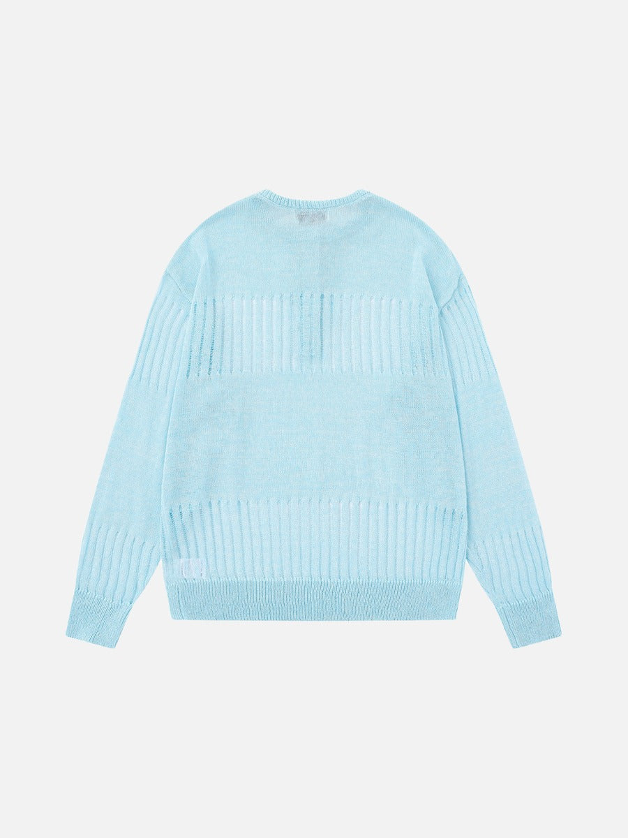 Heathered Open-Knit Sweater with Bow Placket