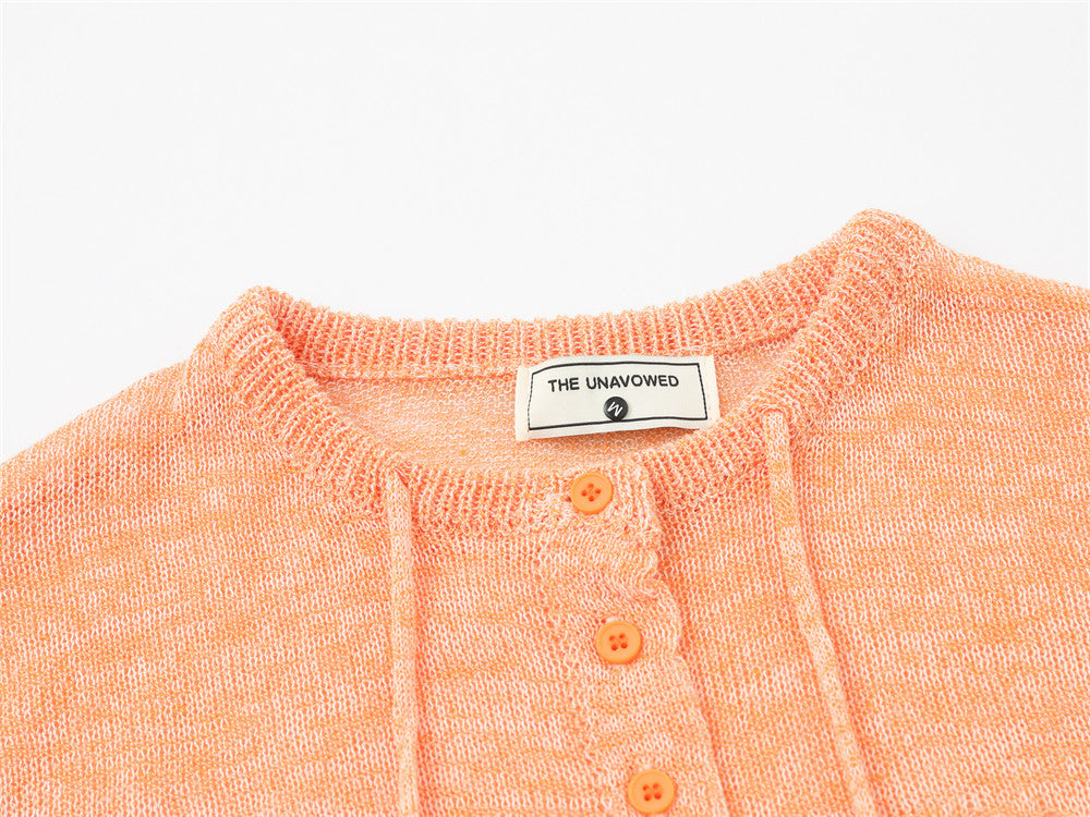 Heathered Open-Knit Sweater with Bow Placket