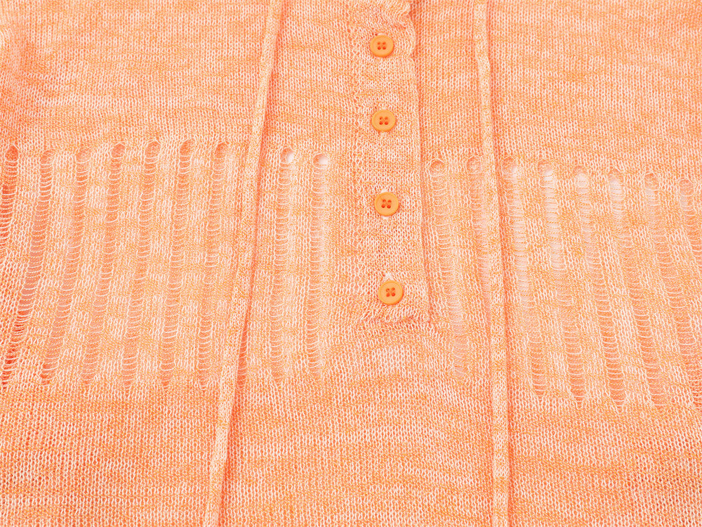Heathered Open-Knit Sweater with Bow Placket
